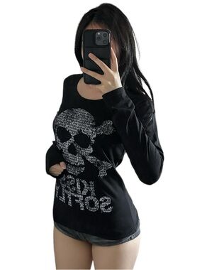 Jfashion “Kiss Softly” Cyber Grunge Skull Longsleeve Tee